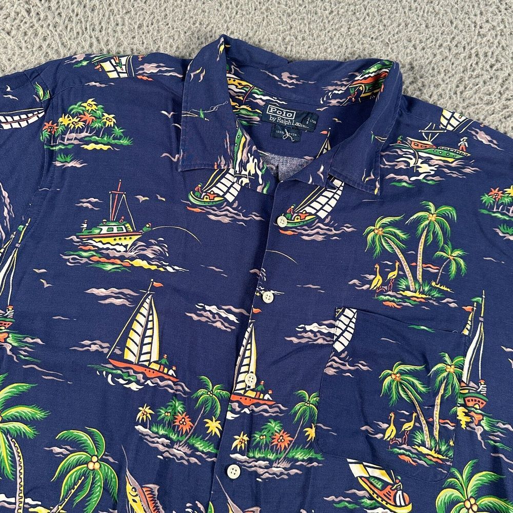 Vtg Polo Ralph Lauren Shirt Mens 3XB Fishing Boat Hawaiian Button Up Camp Loop